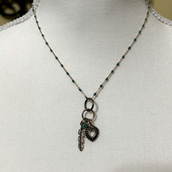 Boho gold 16” necklace with green beads & charms.  Nickel free. - Picture 1 of 6